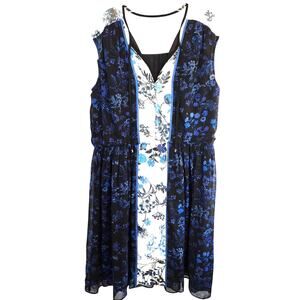 Women's Dress 2X 2XL XXL Blue Floral  Cap Sleeves Sheath Sun Plus Size 18W 20W